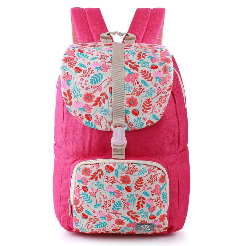 Herbie - Tas Backpack Wanita Terbaru Pink Motif Bunga | Tas Ransel Punggung Cantik Kekinian | Tas Sekolah Kuliah Kerja Cewek Premium Material