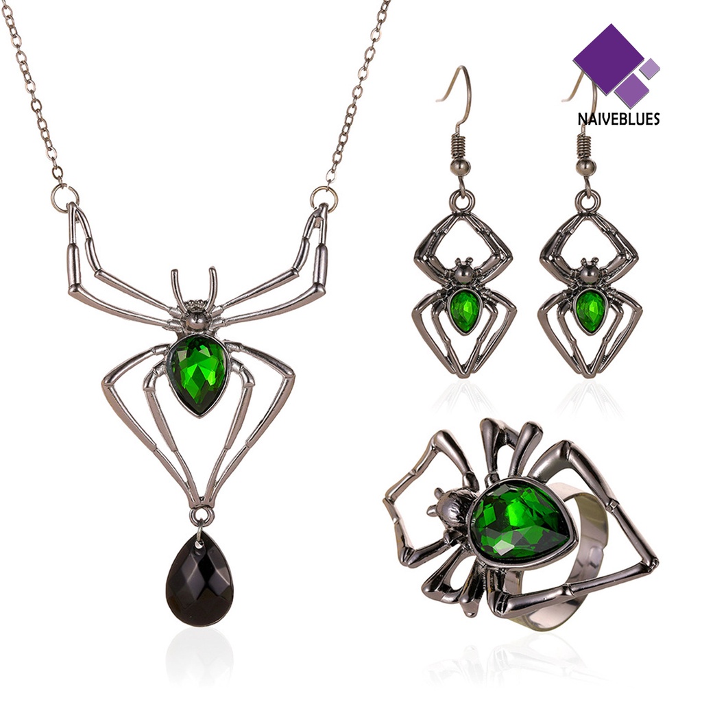 Kalung Dan Anting Bentuk Laba-Laba Bahan Alloy Untuk Wanita