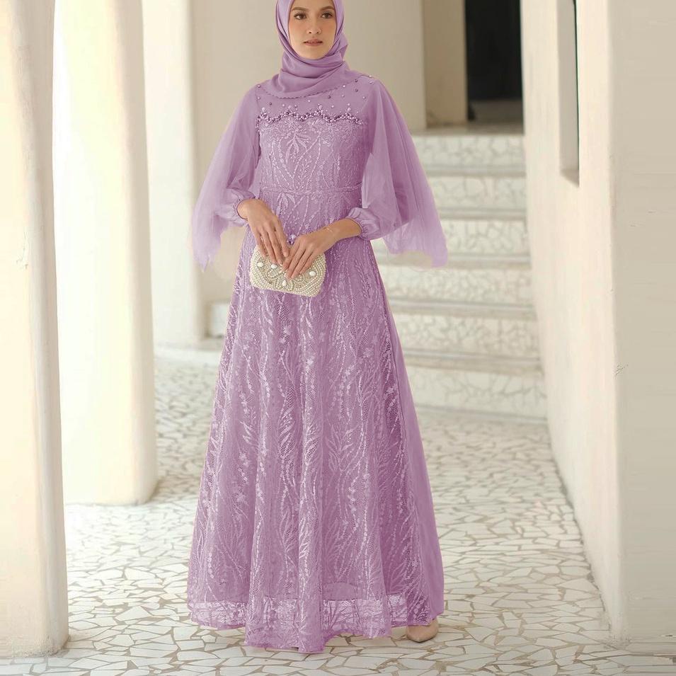 S-66 PRODUK  - MAXI DRESS MELA GAMIS BRUKAT MODERN - OUTFIT KONDANGAN KEKINIAN - GAMIS BROKAT TULLE 