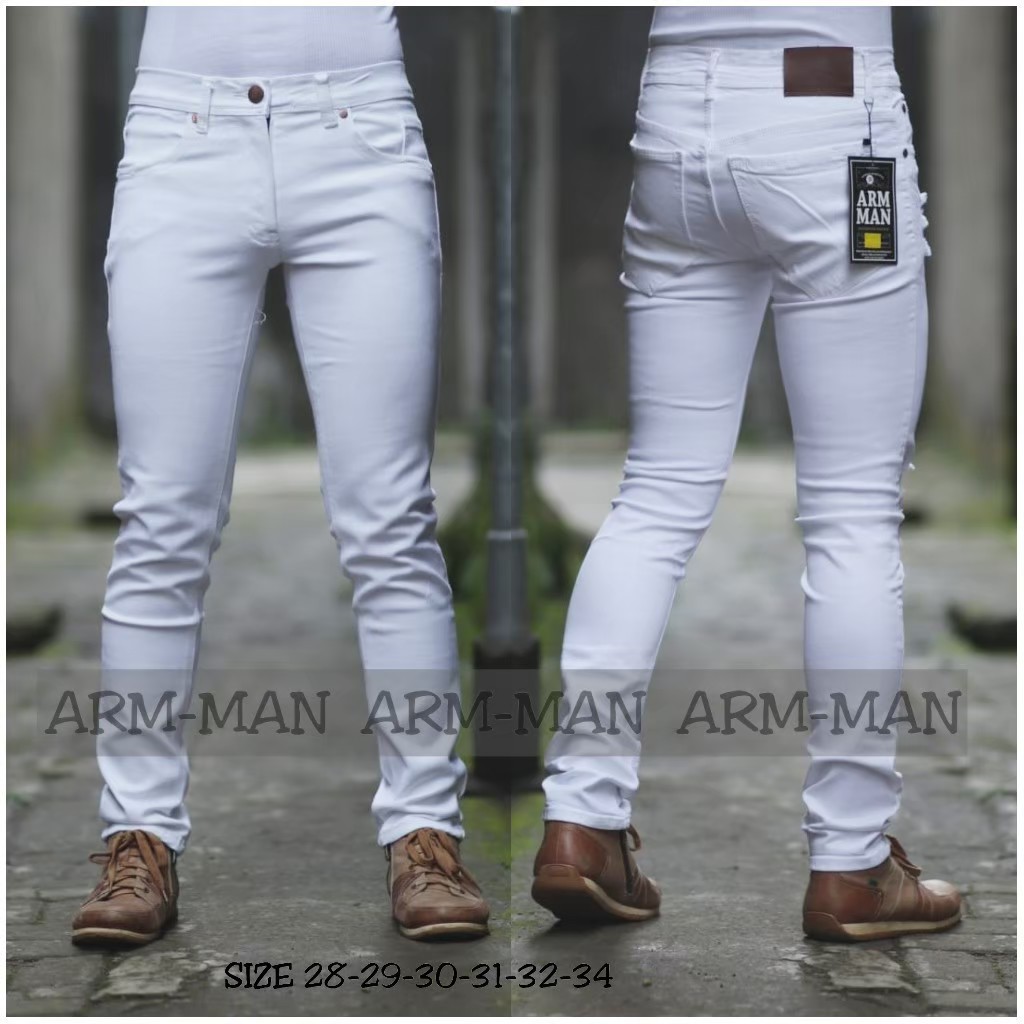 Celana Jeans Pria Slimfit Dnim sobek putih celana jeans ripped cowok import Celana panjang Jeans