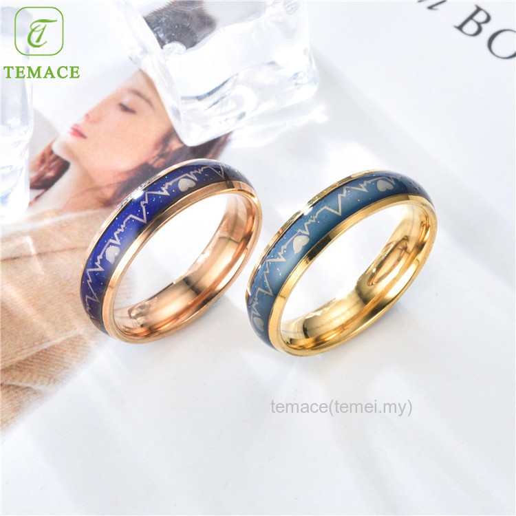 ✨TEMACE✨ Cincin Couple Tauhid Pecinta Titanium Baja Warna Jantung Suhu Pria Dan Wanita Cincin Lapis