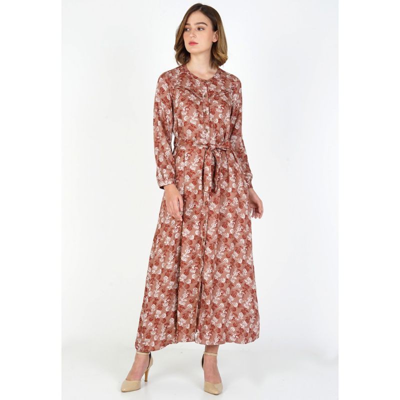 LeRosetz Dress Wanita – Gamis Rayon Print Flower Chestnut - Uk. XL