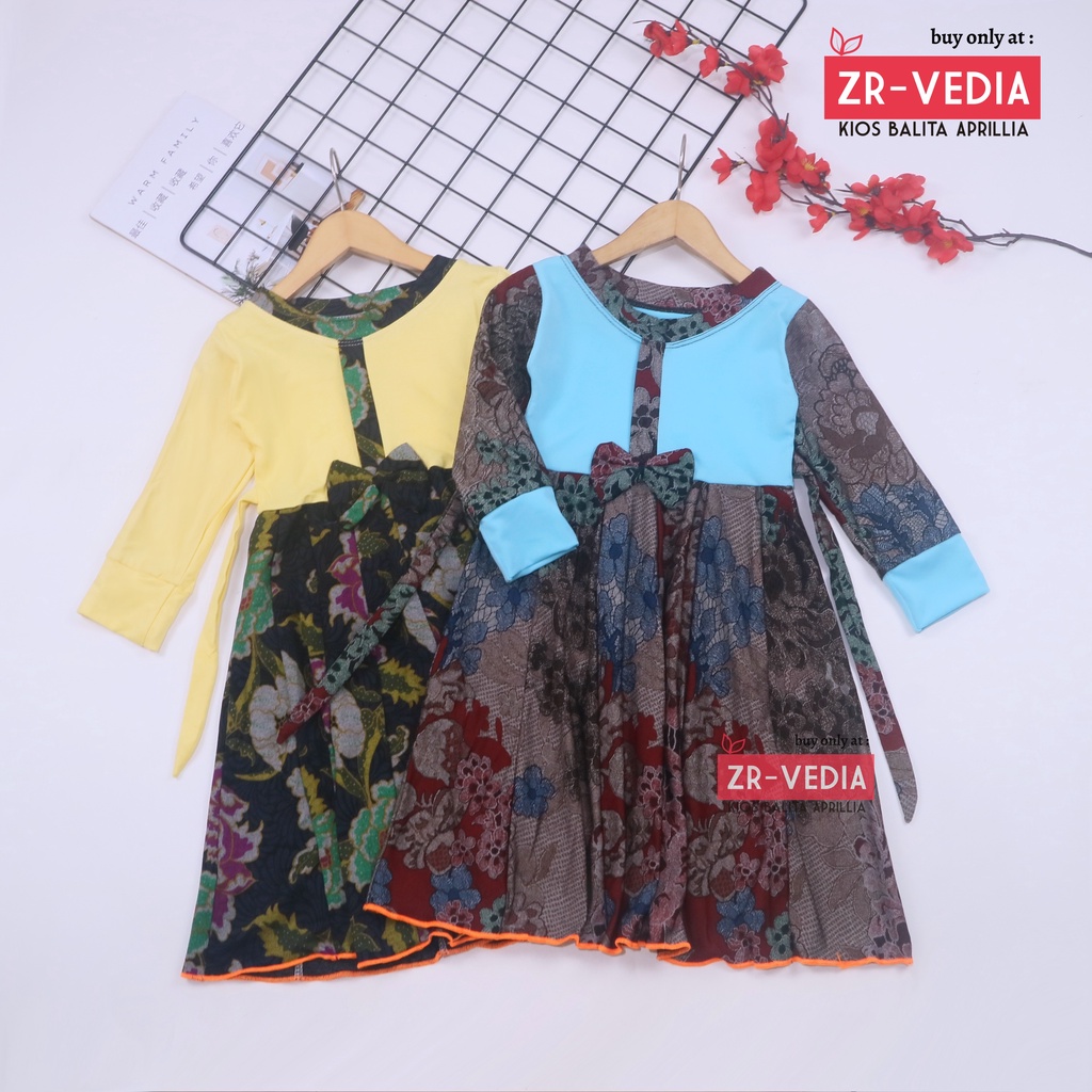 Dress Valencia 3-4 Tahun / Baju Perempuan Dres Lengan Panjang Anak Pesta Fashion Kids Motif Adem Kiosbalitaaprillia