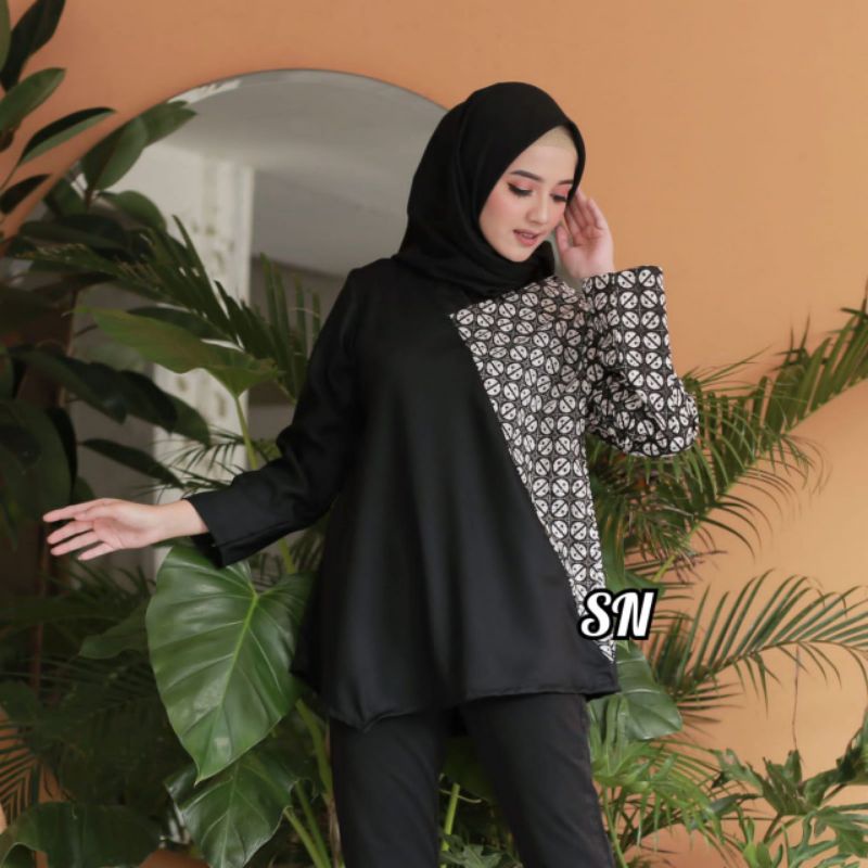 tey-17 Batik Wanita ASJ SA HRB026 Kenogo Kemeja Tosca Pendek-Model 5