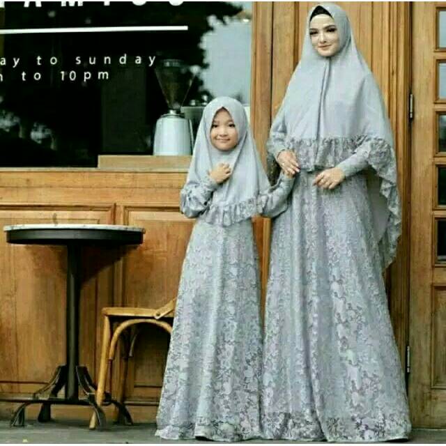Gamis Couple Murah - Gamis Couple Mewah Tapi Kalem - Kirana Couple Ori Najwa Warna Navy ibu anak