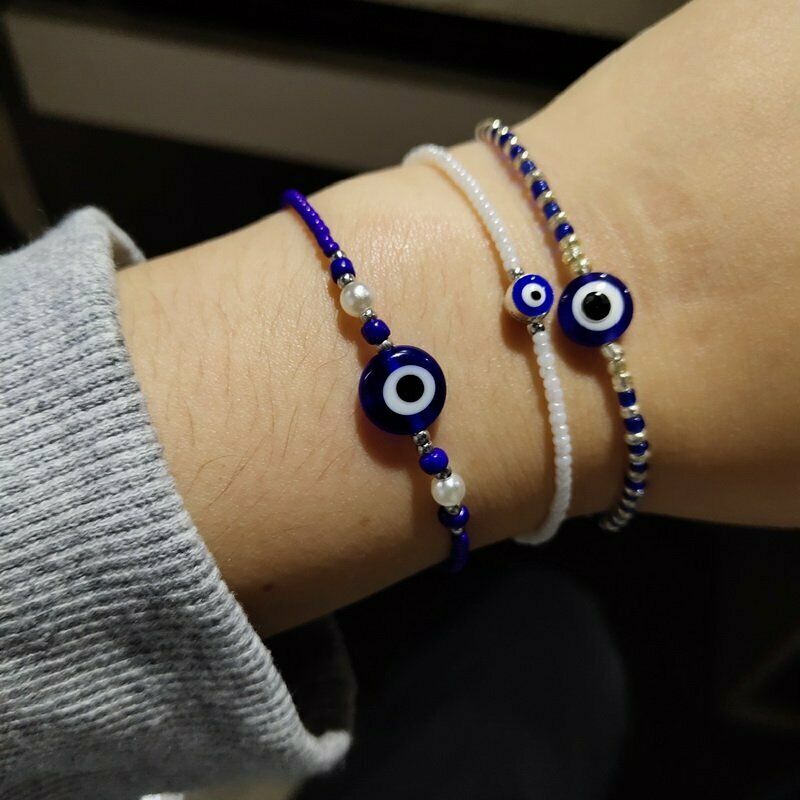 Gelang Rantai Manik Evil Eye Warna Biru Untuk Wanita