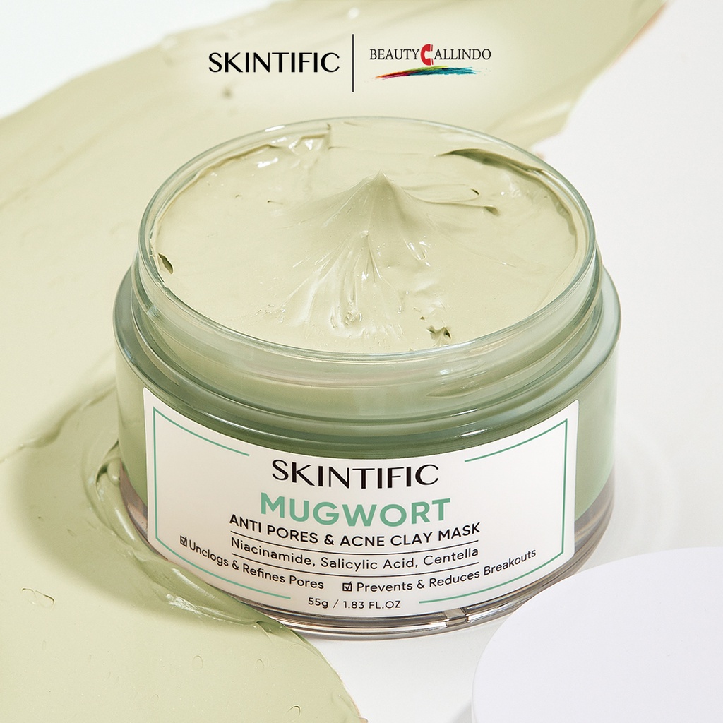 SKINTIFIC Mugwort Mask Anti Pores &amp; Acne Clay Mask Pore Clarifying Mud Mask Wash Off 55gr