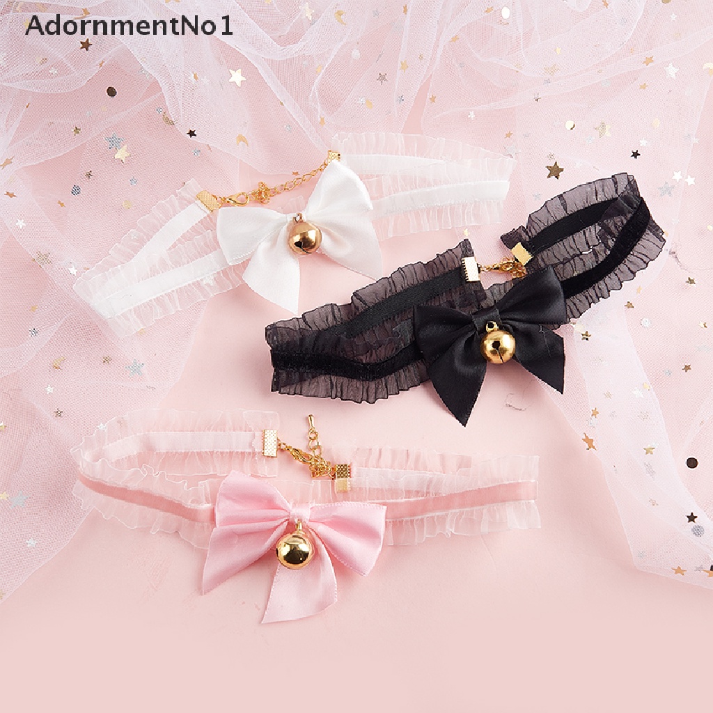 (AdornmentNo1) Kalung Choker Lace Lolita Handmade Hias Pita + Lonceng Gaya Vintage Gothic Untuk Wanita