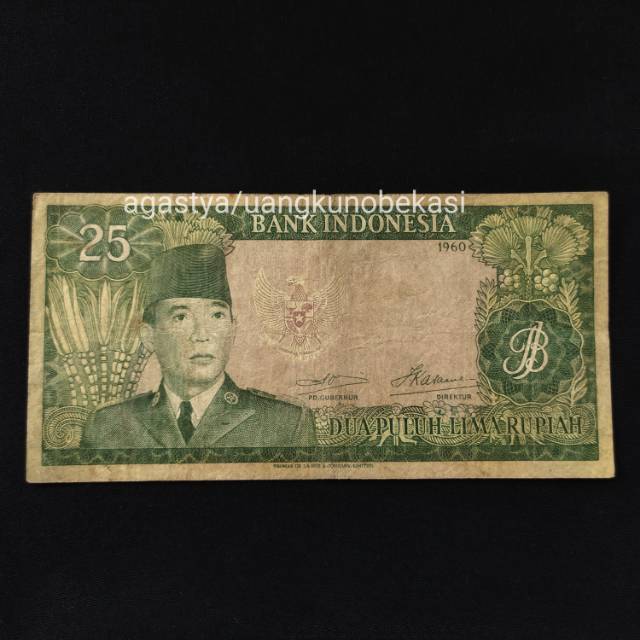 Uang kuno Rp 25 seri Sukarno tahun 1960 asli duit jadul Ir Soekarno bukan 1964 penari serimpi