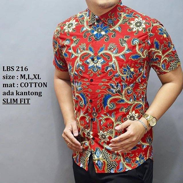 BAJU KEMEJA BATIK PRIA SLIM FIT MODERN LENGAN PENDEK SLIMFIT LBS 216