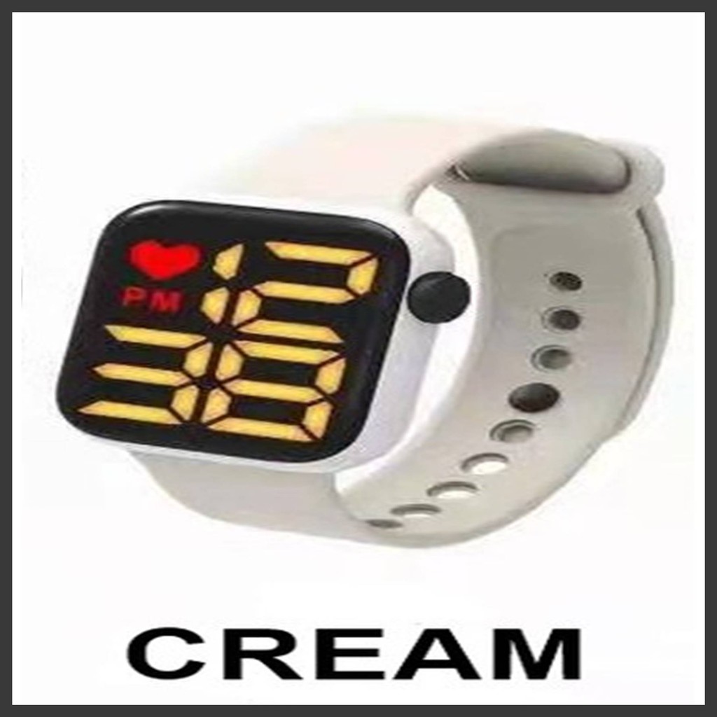 JY J021 Jam Tangan Elektronik Fashion Rubber LED Digital Anti Air Termurah Import-CREAM