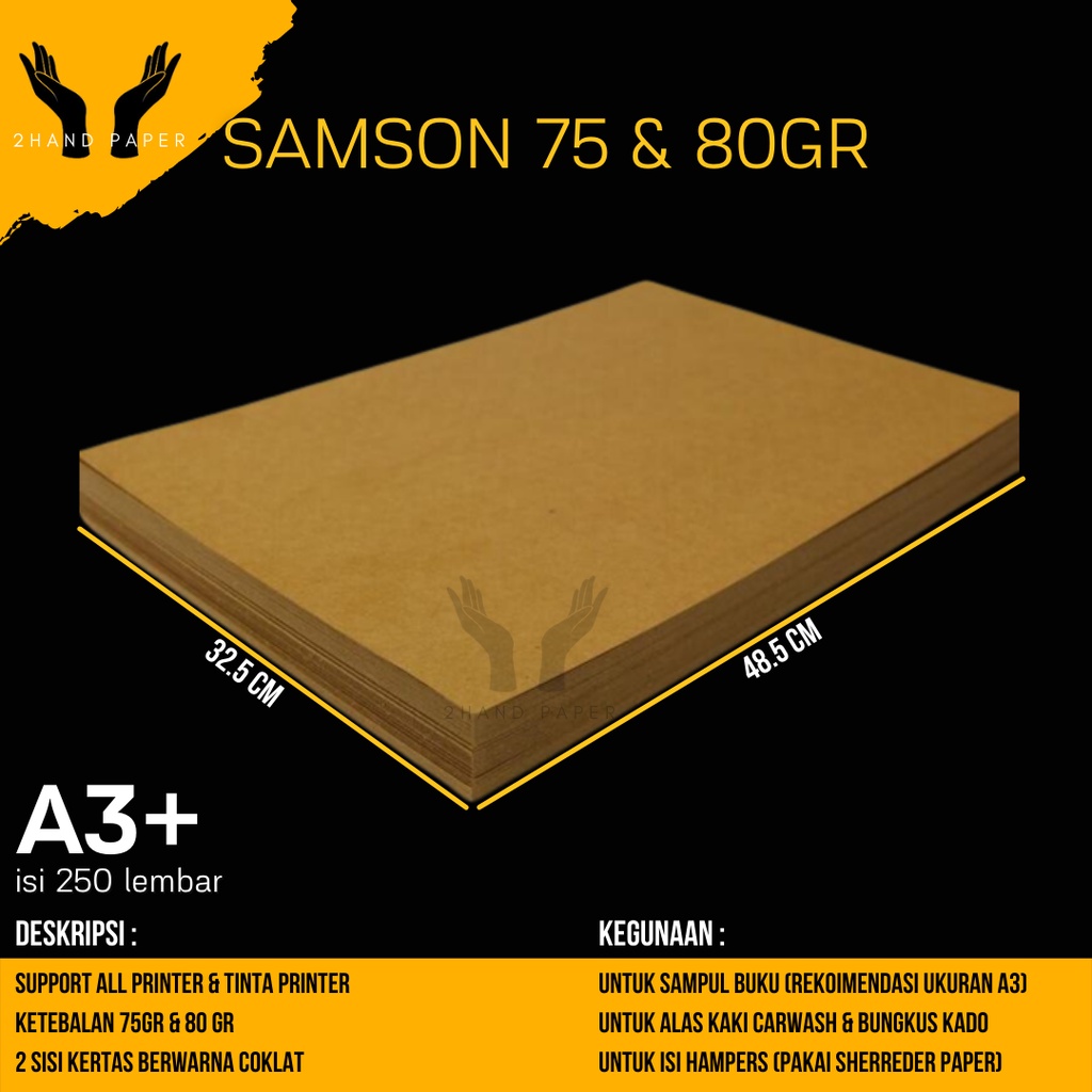 

Kertas A3 Plus Coklat Samson isi 250 lembar / Kertas Alas Kaki Cuci Mobil