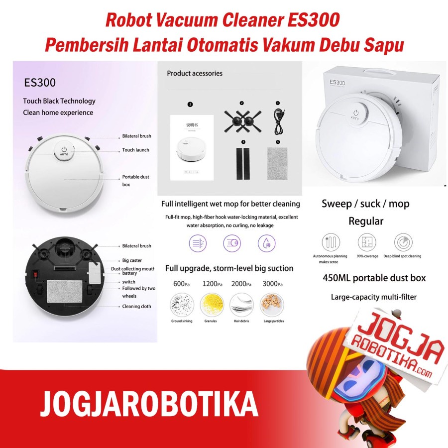 Robot Vacuum Cleaner ES300 Pembersih Lantai Otomatis Vakum Debu Sapu