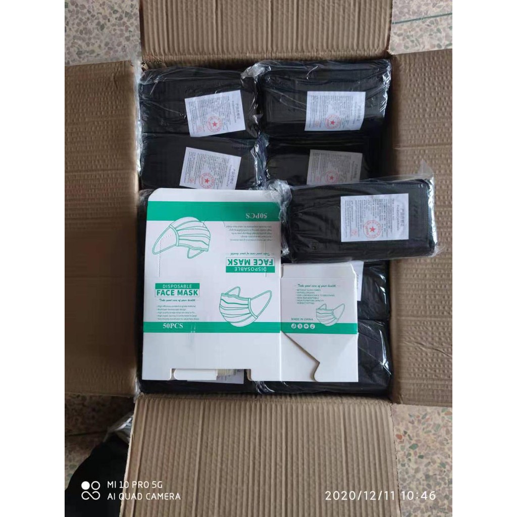 Masker Hitam Korea 3ply isi 50PCS Per 1BOX K-POP IDOL DEWASA IMPORT Fashion Artis Korea Trendy COD