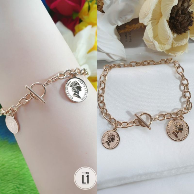 2 Layer Gelang Tangan Bracelets Rosegold Bentuk Bulat C-Shaped Lovely N29092113