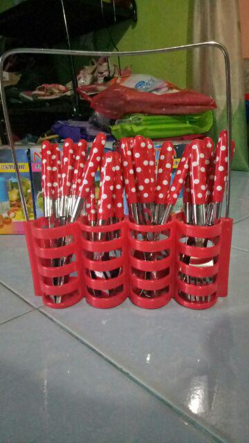 Sendok Set Polkadot / Sendok Set Gagang Emblem 24 Pcs