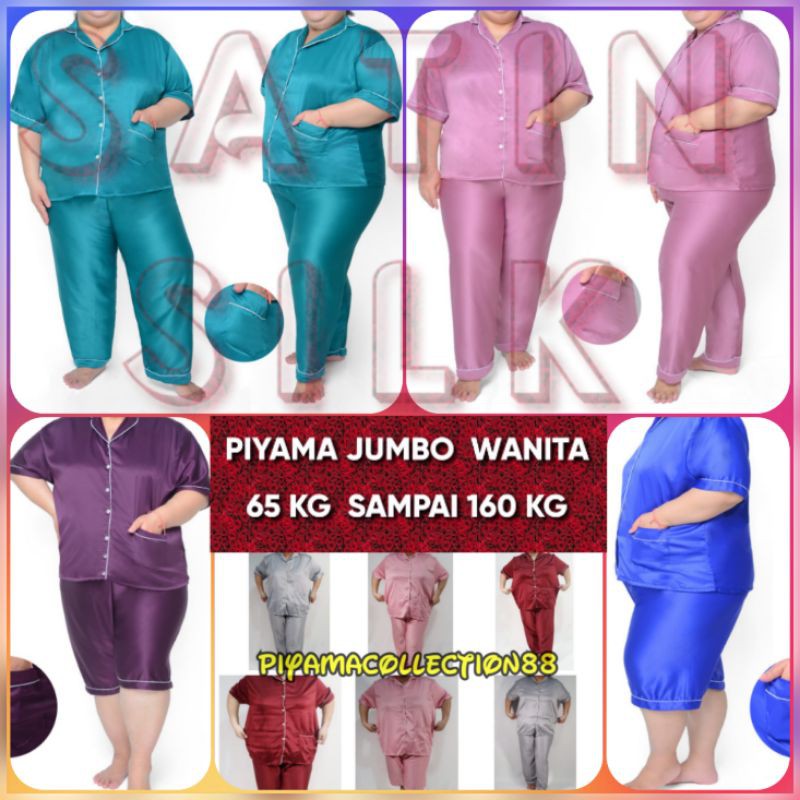 Baju tidur big size satin LD 150 140 130 / PIYAMA JUMBO  POLOS SILK SATEN PIAMA BIGSIZE