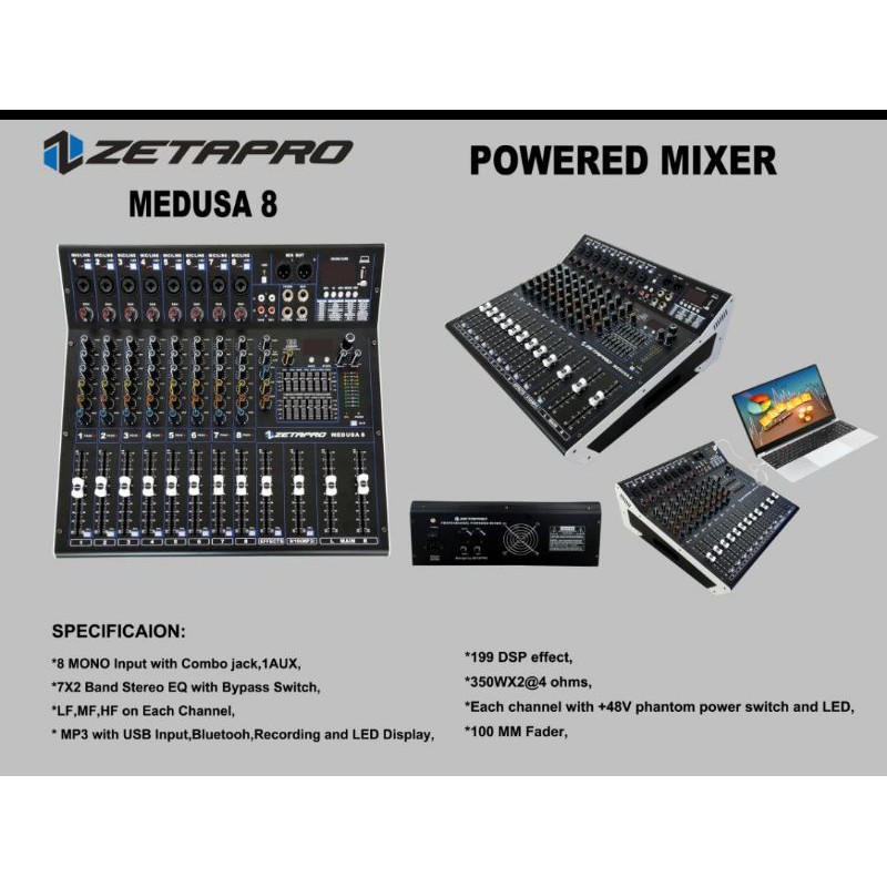 Audio Power Mixer 8 Channel Zetapro Medusa 8 Original TERBAIK