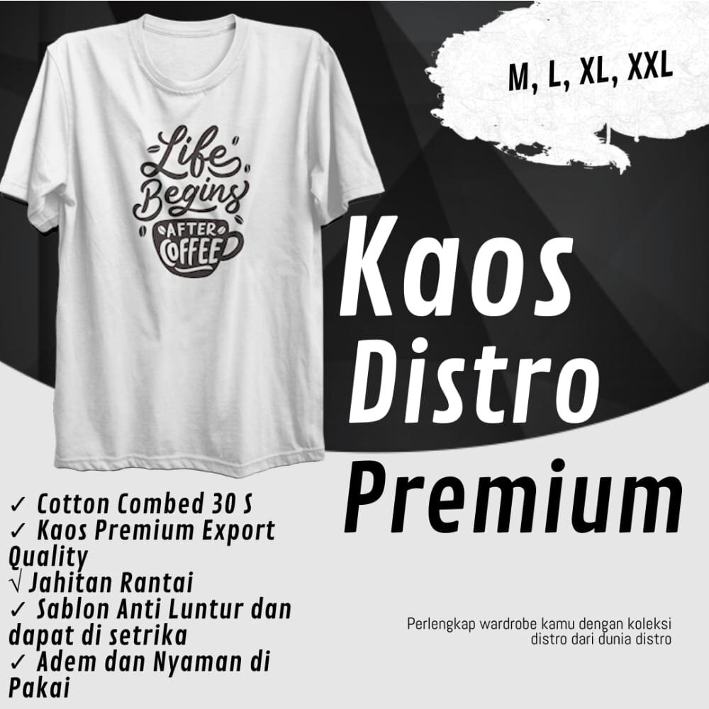 Baju Kaos Distro Life Begins After Coffee,kaos pria,kaos pria distro,kaos,pria,pakaian pria,atasan,b