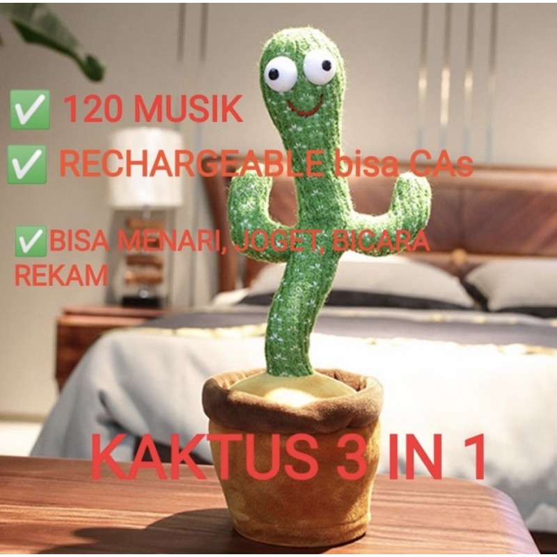 Mainan Boneka Kaktus Joget Cactus Dance Menari Dancing Bicara USB Charge Cas Tanaman Bergoyang Tari