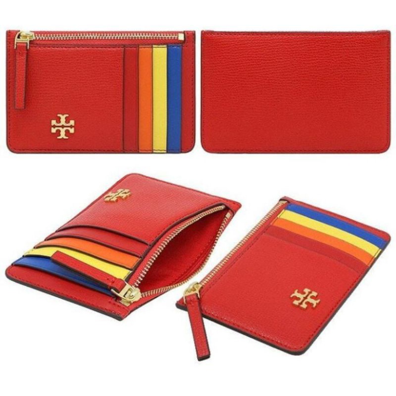 Tory Burch Zip Card Case Perry Color-Block Brilliant Red