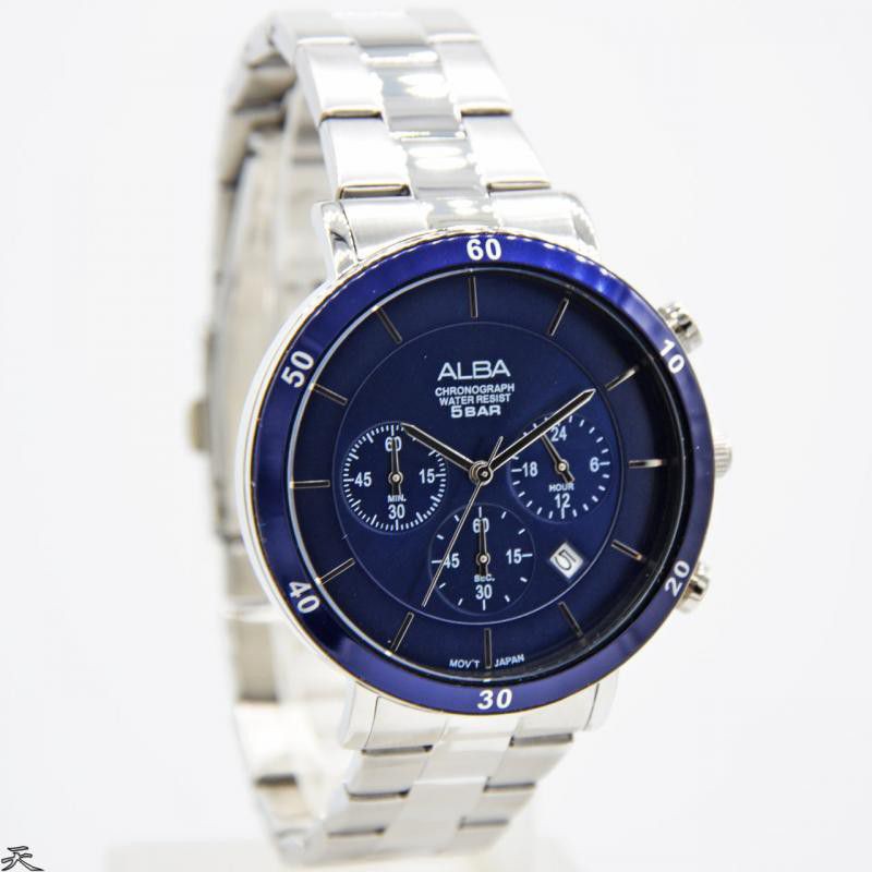 Jam Tangan Pria Sport Alba chrono blue Dial AT3F56 AT3F65X1 - Alba Original garansi Resmi