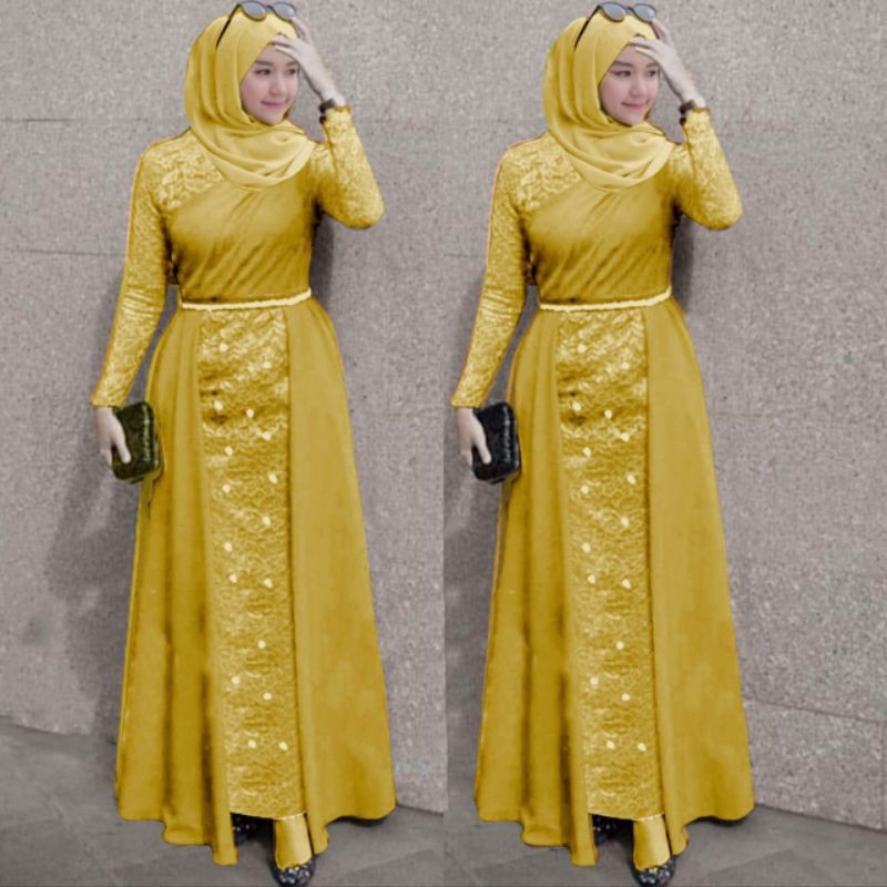 Gamis Modern Motek Lovisa Mustard  Bahan roberto cavali