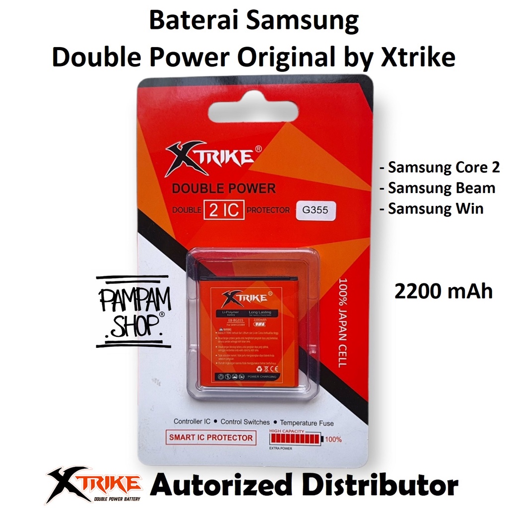 Baterai XTRIKE Double Power Original Samsung Galaxy Core 2 G355H G355 Batre Batrai Battery Handphone