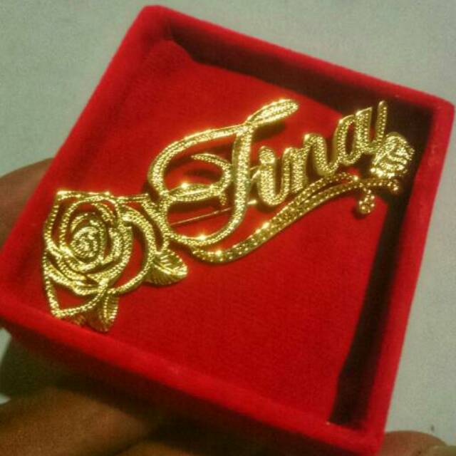 BROS NAMA LAPIS EMAS VARIASI BUNGA MAWAR DENGAN EKSAN GRAFIR / NAMA DADA / GROSIR BROS