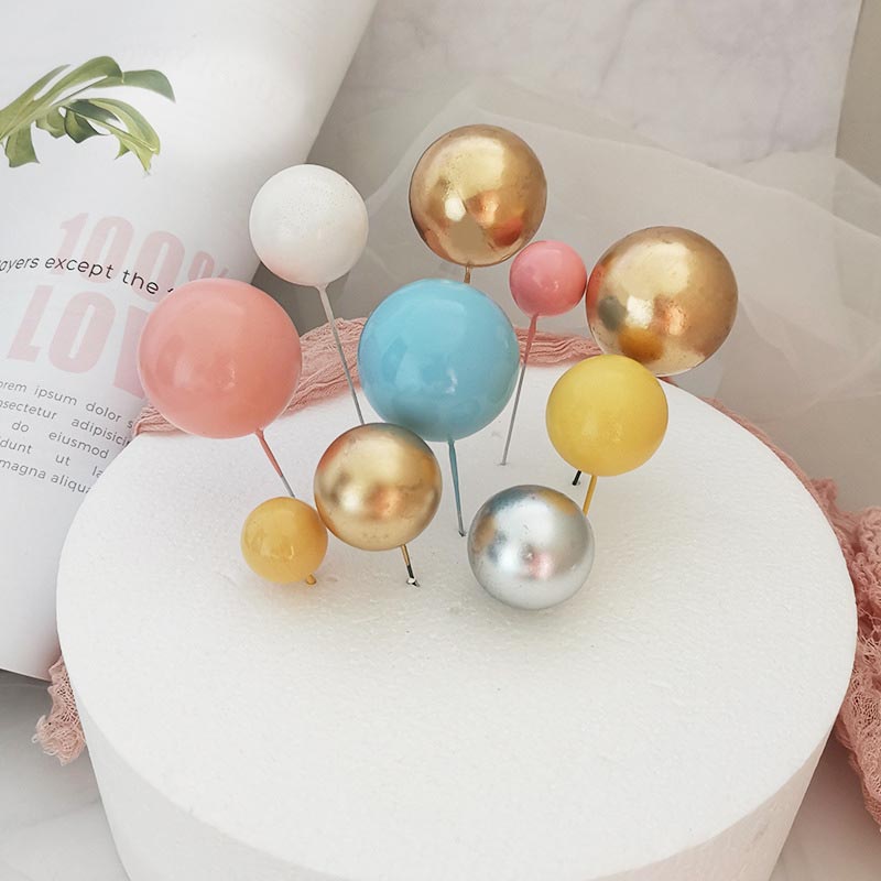 20Pcs Creative Colorful Round Ball Cake Topppers Simple Unique Cupcake Ornament Party Baking Decoration