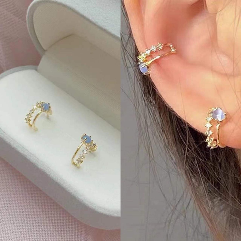 Anting Opal Kecil Warna Biru Gaya Retro Korea Untuk Wanita