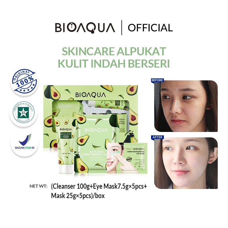 ✨ AKU MURAH ✨ BIOAQUA Avocado Skin Care Set 100g+7.5g*5+25g*5 (@24)