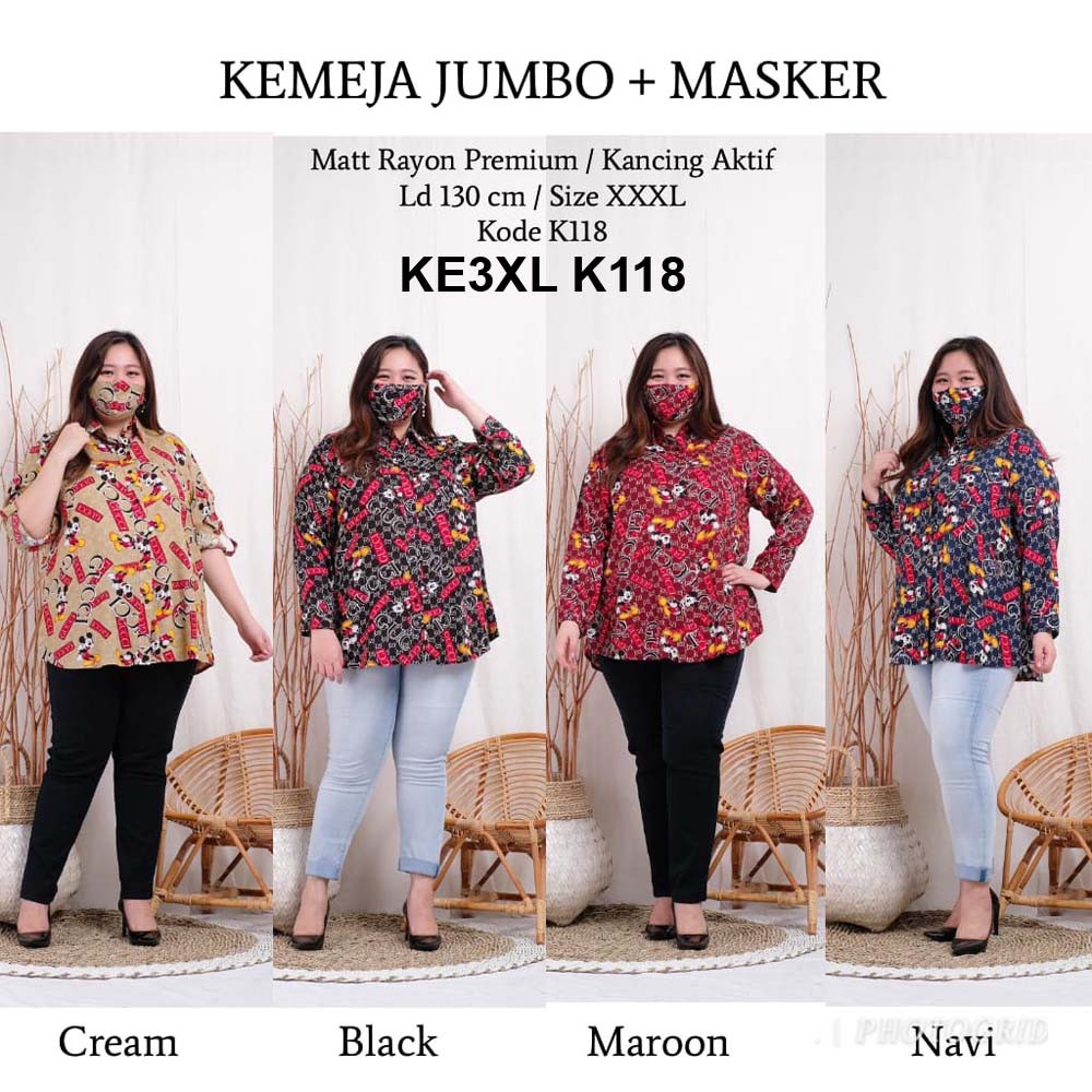 BIGCLO - (COD) LD 130cm Kemeja Wanita Jumbo Kode KE3XL Atasan Kemeja Bigsize