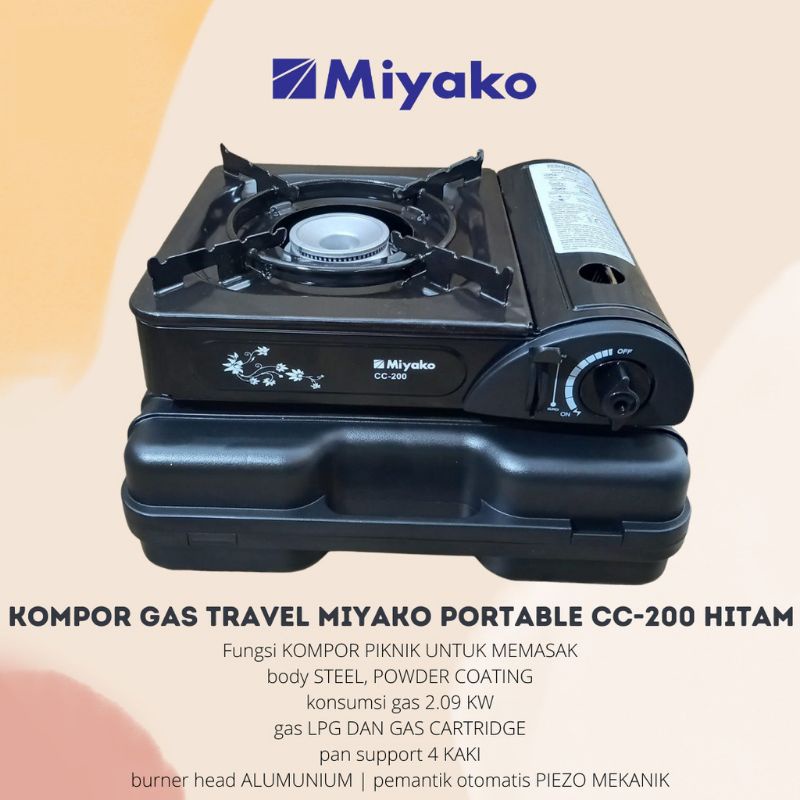 MIYAKO CC 100 dan CC 200 KOMPOR GAS PORTABLE PORTABEL PIKNIK DENGAN KOPER UNTUK TRAVEL MENDAKI