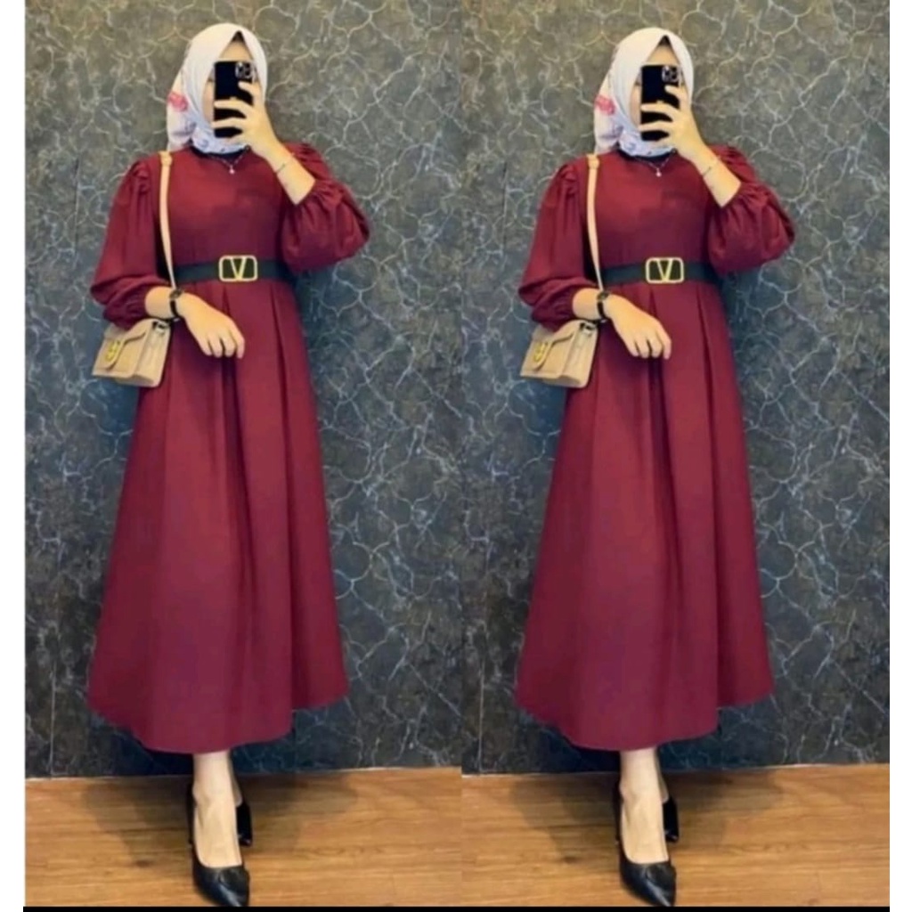 Gamis Midi Terbaru / Camila Midi Dress Bahan Crinkle Airflow Premium / Gamis Wanita Pesta Lebaran Terbaru Crinkle / Long Dress / COD
