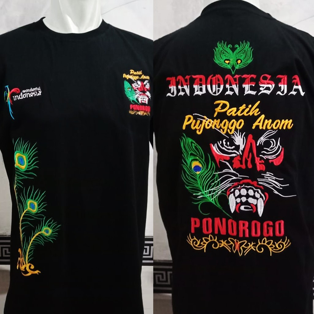 Kaos Pendek Pria | Kaos Bordir | Kaos Reog Reyog Ponorogo Bujang Ganong Pujangga Anom Ganongan