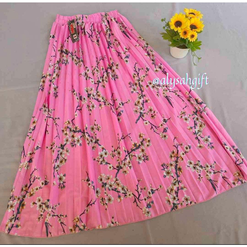 Rok plisket anak trendy pompom motif bunga sakura / rok anak motif bunga sakura 5-12 tahun M L XL XXL / Murah cod / rok anak perempuan /