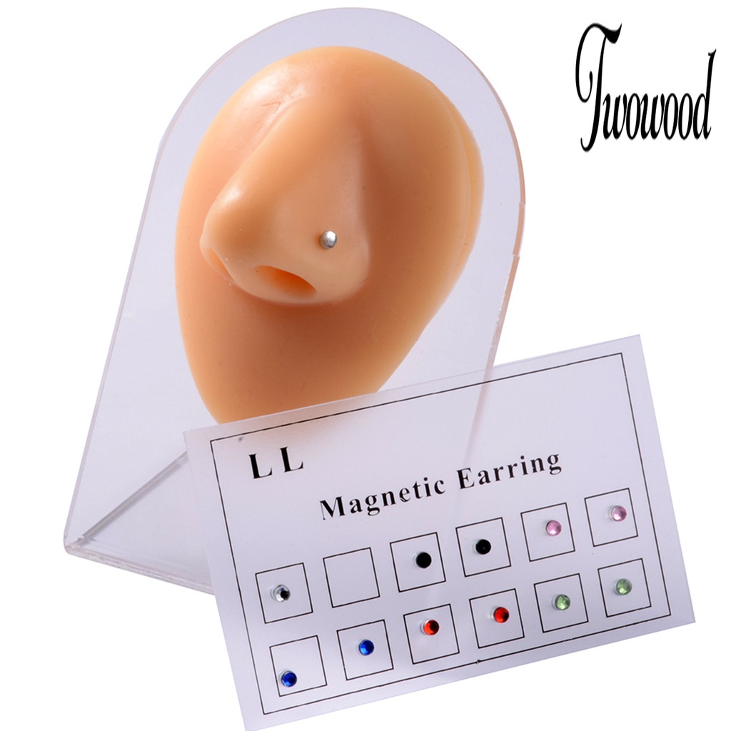 12pcs / Set Anting Stud Magnetik Berlian Imitasi Permukaan Halus Untuk Wanita