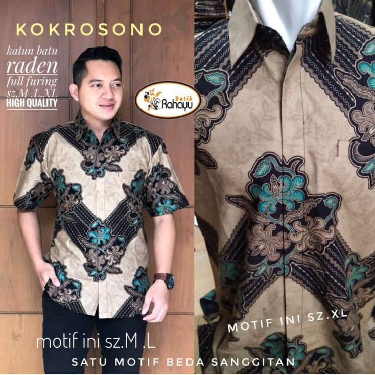 Kemeja Batik Pria Lengan Pendek Kokrosono ORI Katun Primisima Batik Solo  Lapis Furing