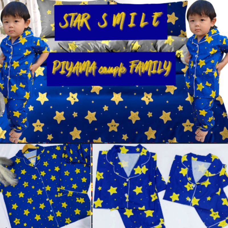 Pakaian tidur Piama couple ibu dan anak star nevi