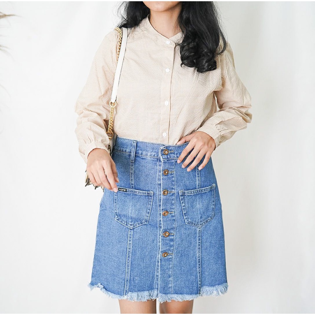 BEFAST - ZFS OOTD Rok Jeans NATASYA / MADELAINE BUTTON FRINGE SKIRT / Rok Jeans Kekinian / Fashion Wanita Remaja Ala Korean Style / Rok Denim Keluaran Terbaru 2022 / Trendy / Rok Midi Ada Kantong