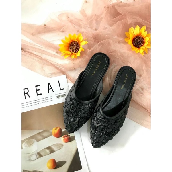 Sandal Slop Wedges BEST SELLER Porto Lady ROS SERIES-Hitam