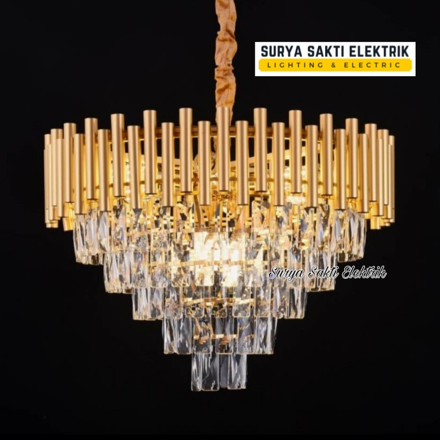 LAMPU HIAS KRISTAL MODERN GOLD GANTUNG RUANG TAMU KAMAR