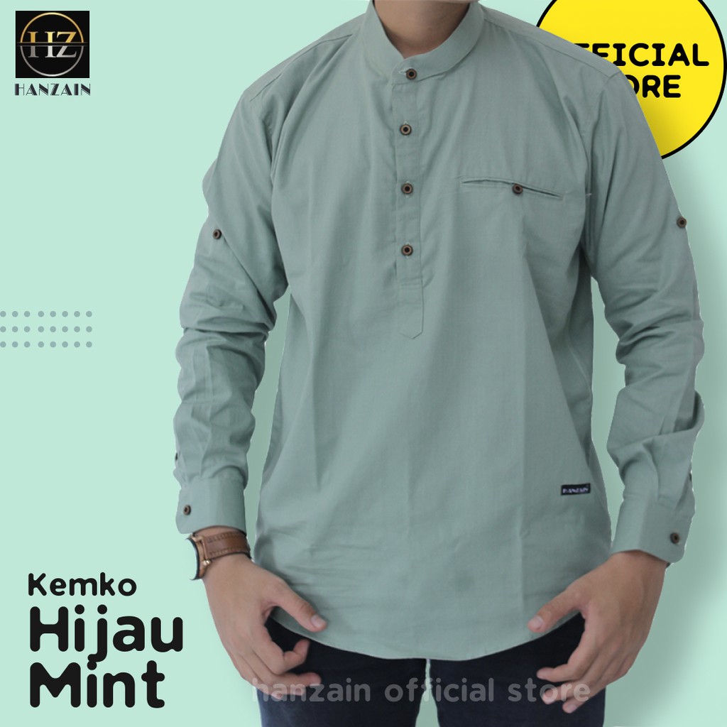 BAJU KOKO KEMKO PRIA DEWASA LENGAN PANJANG - HIJAU MINT - KATUN - HANZAIN OFFICIAL