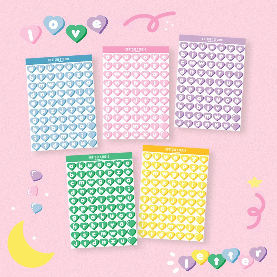 

Kottchi Studio Valentine Edition Love Letter Pastel Sticker Sheet Bujo Deco Polco Sticker Sheet