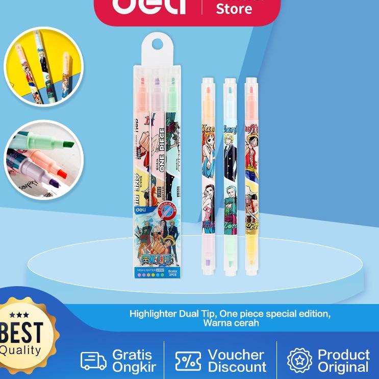 

[JuX ㊖] Deli One Piece School Highlighter / Penanda Warna Double Dual Tip 6 Warna One Piece Warna Cerah CU352 ||Sedang populer