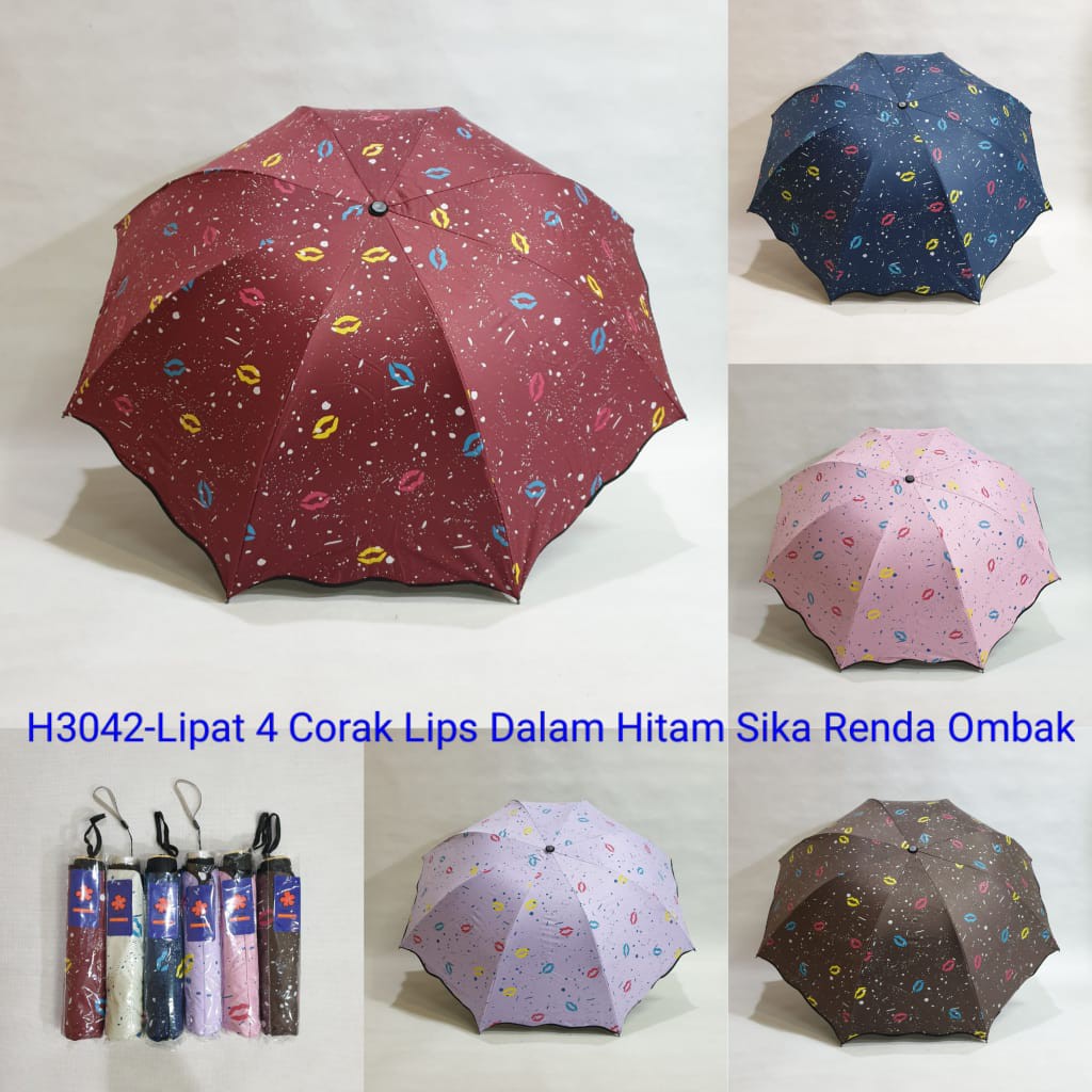 Payung Lipat 4 Corak Lips Renda Ombak Merk Sakura H3042