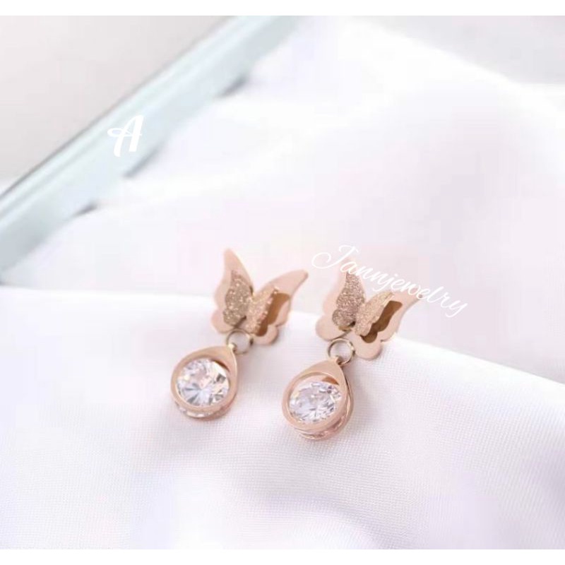 Anting titanium asli kupu round diamond