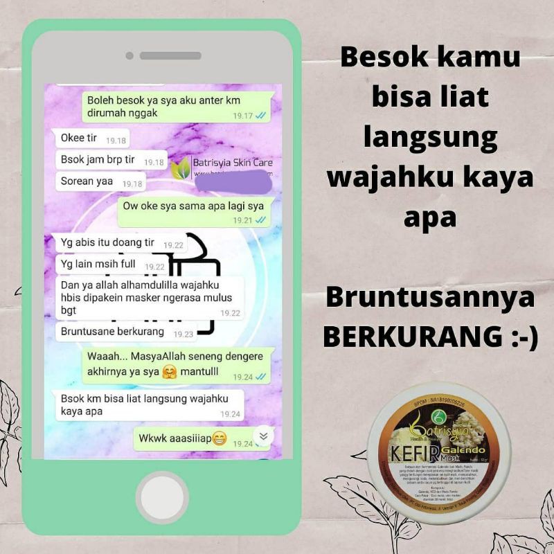 MASKER KEFIR BATRISYIA HERBAL/ KEFIR MILKY/KEFIR GALENDO/ KEFIR CHARCOAL/UNTUK KOMEDO/JERAWAT/BRUNTUSAN KERING BERMINYAK/KEFIR MASK SUSU BATRISYIA