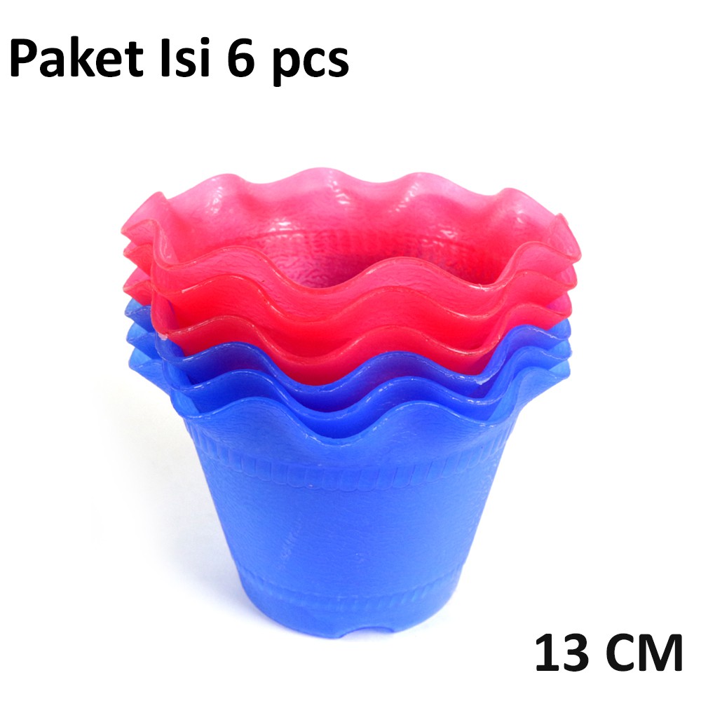 PAKET HEMAT 6 PCS  Mercury Pot Bunga Cantik Plastik 13cm - Random Colour